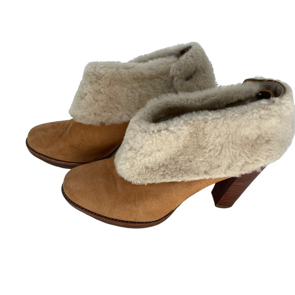 Calvin Klein Sherling Suede Pam Chestnut Tan Ankle Boots Booties 8M - Picture 3 of 9